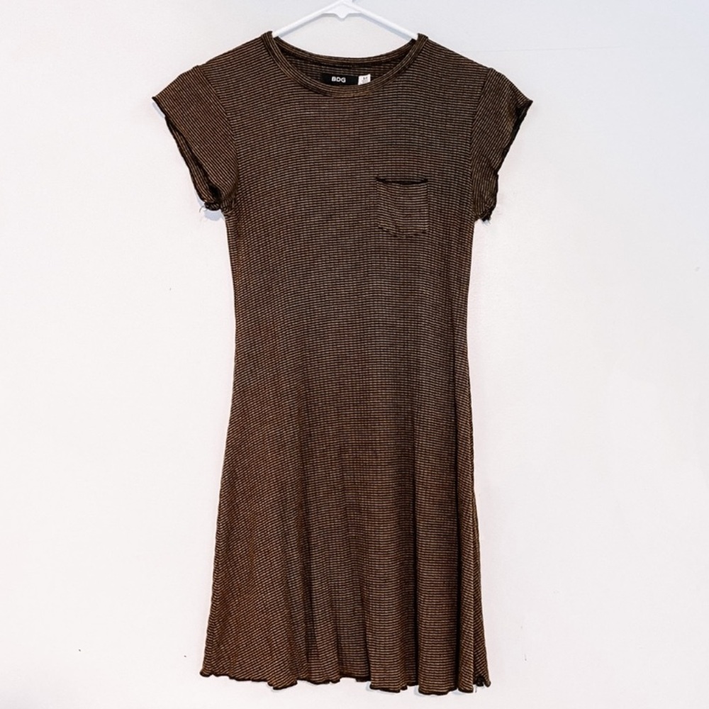 BDG stripe lettuce trim hem ribbed mini dress M